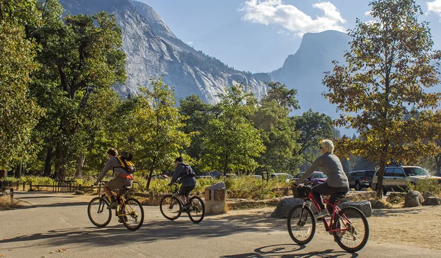 In Yosemite Valley, there are more than 12 miles of paved bike paths with a speed limit of 15 mph