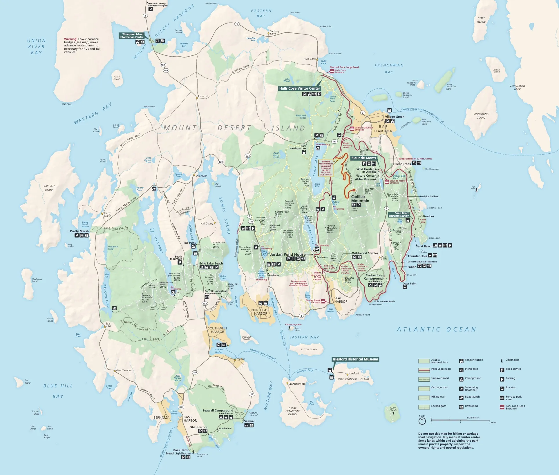 Map of hikes in Acadia National Park