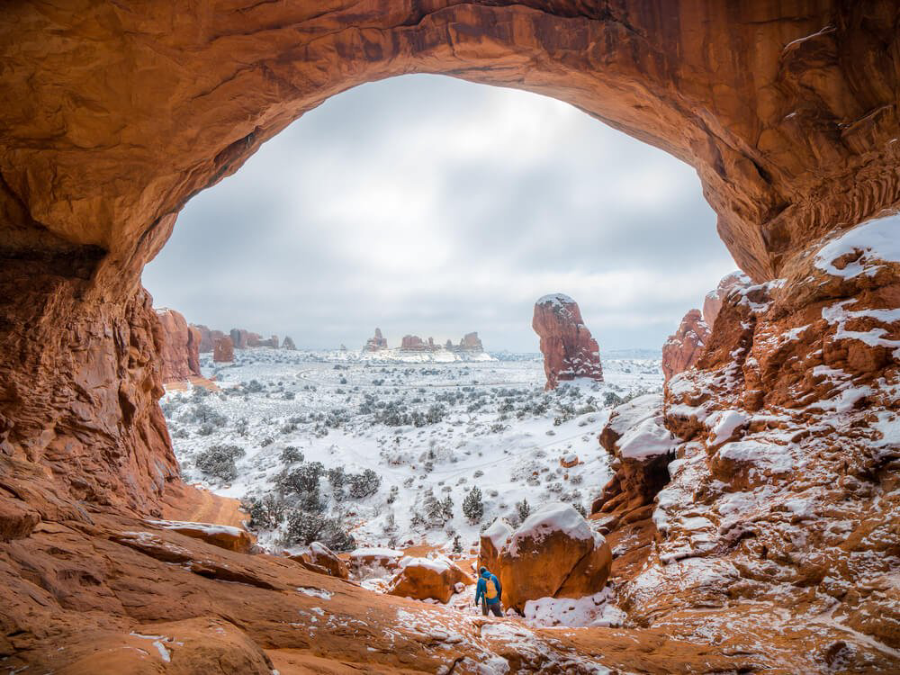 Winter in Arches National Park can be cold, and there may be snowfall, creating a unique and beautiful landscape.