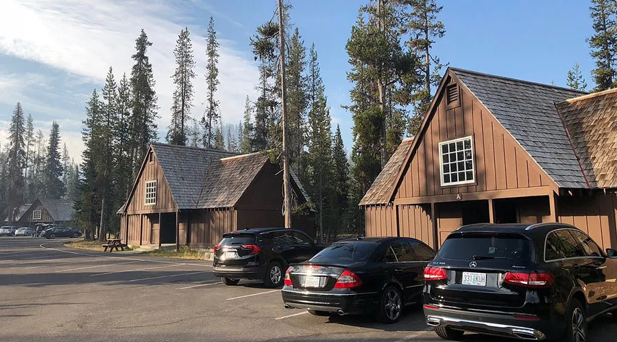 The Cabins at Mazama Village are situated in a mature forest of lodgepole pines