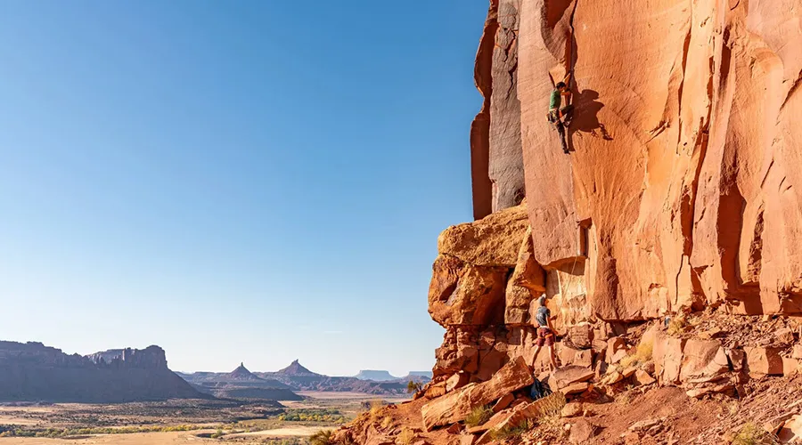 The sandstone towers at the Island in the Sky are popular among rock climbers
