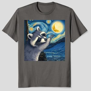 Funny Raccoon Touch the Moon Starry Night