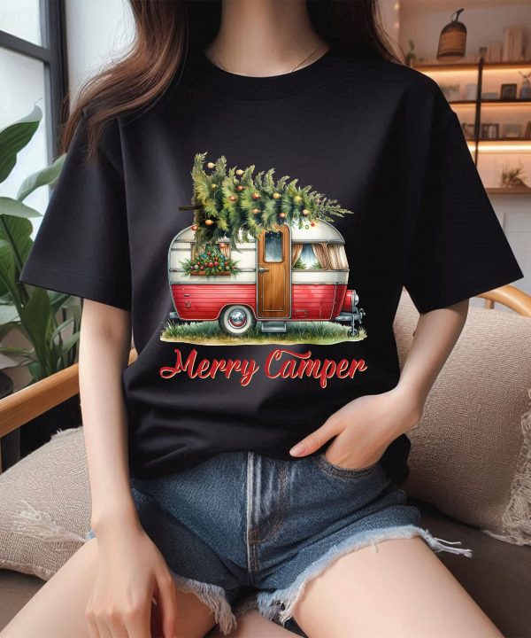 Merry Camper Vintage Camper Christmas Tree T-Shirt