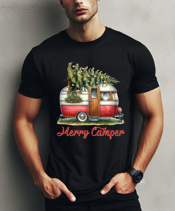 Merry Camper Vintage Camper Christmas Tree T-Shirt