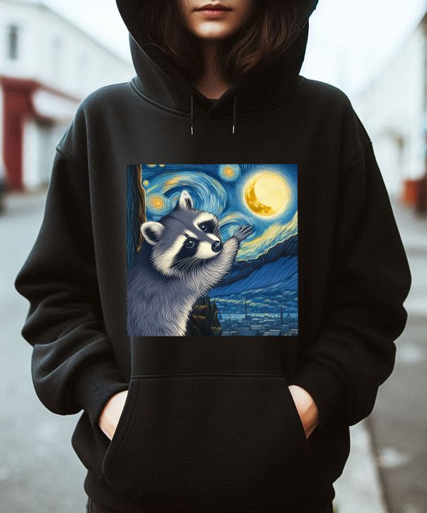 Funny Raccoon Touch the Moon Starry Night Hoodie