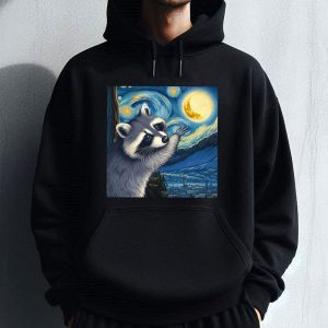 Funny Raccoon Touch the Moon Starry Night Hoodie