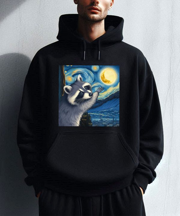 Funny Raccoon Touch the Moon Starry Night Hoodie