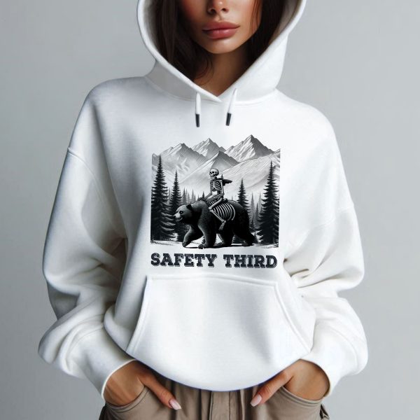 Funny Skeleton With Bear Safety Third Outdoors Pullover Hoodie