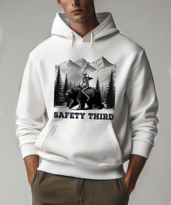 Funny Skeleton With Bear Safety Third Outdoors Pullover Hoodie