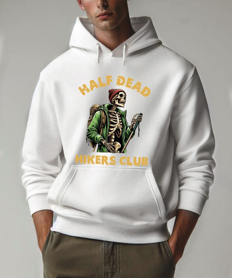 Half Dead Hikers Club Funny Skeleton Hiking Hoodie