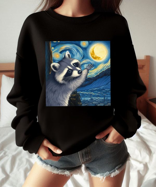 Funny Raccoon Touch the Moon Starry Night Sweatshirt