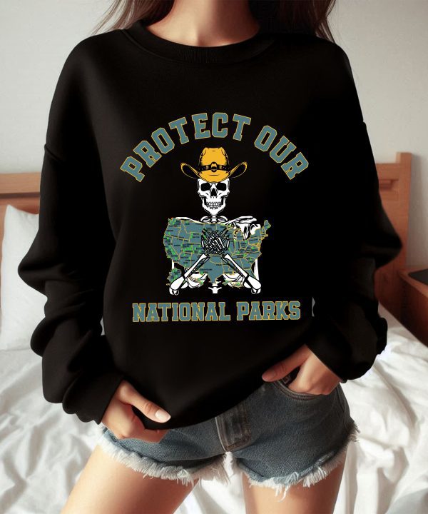 Protect Our National Parks Map Retro Skeleton Hiking Outdoor Sweatshirt