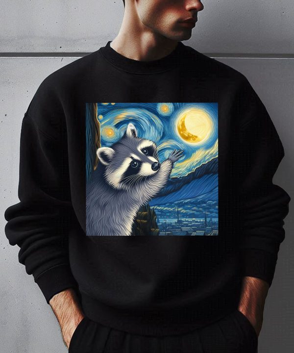 Funny Raccoon Touch the Moon Starry Night Sweatshirt