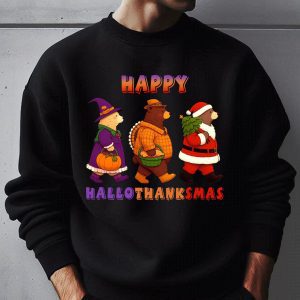 Happy Hallothanksmas Bear Halloween Thanksgiving Christmas Sweatshirt