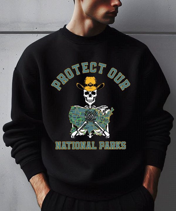 Protect Our National Parks Map Retro Skeleton Hiking Outdoor Sweatshirt