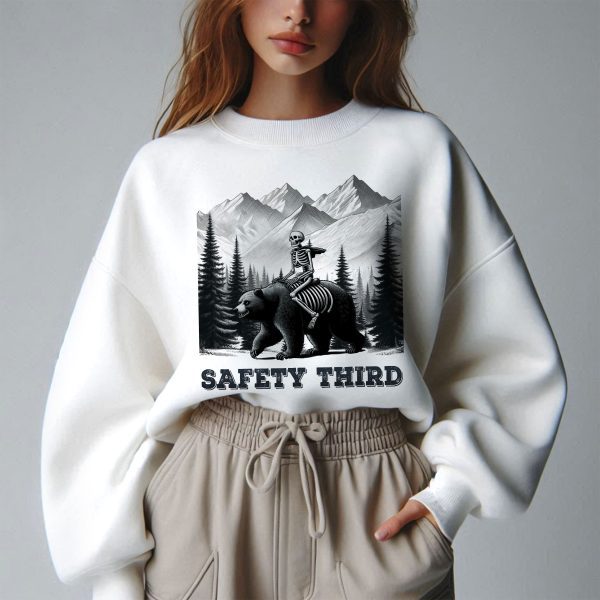 Funny Skeleton With Bear Safety Third Outdoors Sweatshirt