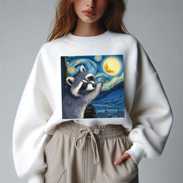 Funny Raccoon Touch the Moon Starry Night Sweatshirt