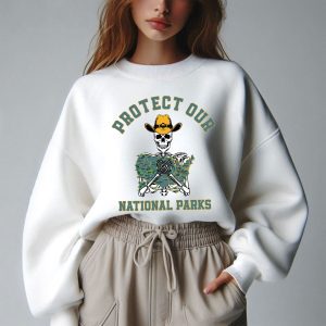 Protect Our National Parks Map Retro Skeleton Hiking Outdoor Sweatshirt