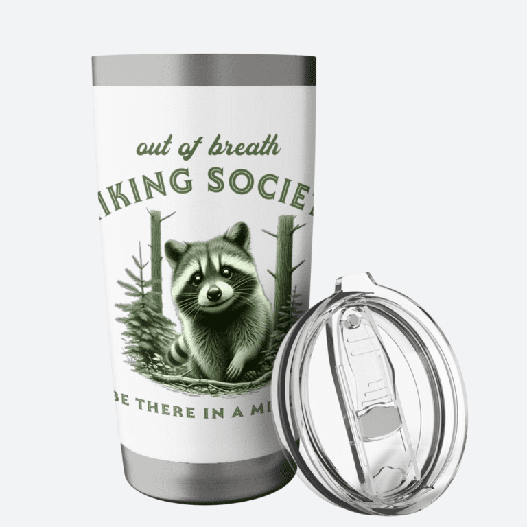 Ready to bring some laughs to the trail? Get your Raccoon Out Of Breath Hiking Society Tumbler today and enjoy your favorite drinks on every adventure—whether you're out of breath or just out for fun!