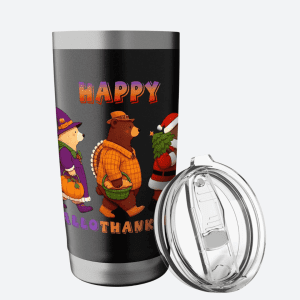 Happy Hallothanksmas Bear Halloween Thanksgiving Christmas Tumbler