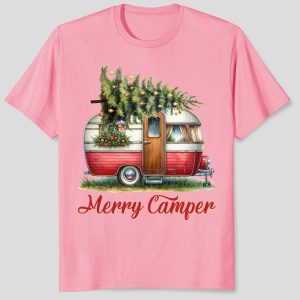 Merry Camper Vintage Camper Christmas Tree T-Shirt