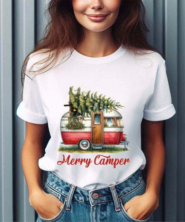 Merry Camper Vintage Camper Christmas Tree T-Shirt