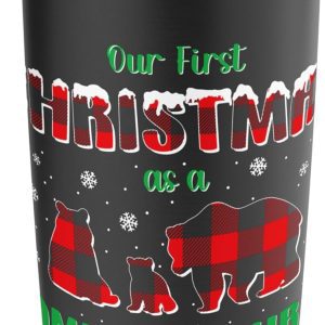 Our First Christmas As A Family Of Three Family Bear Stainless Steel Insulated Tumbler