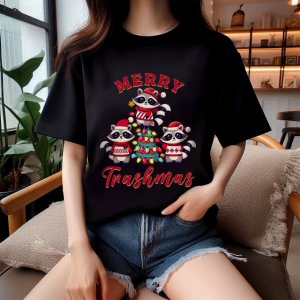 Raccoon Christmas Tree Merry Trashmas Matching T-Shirt