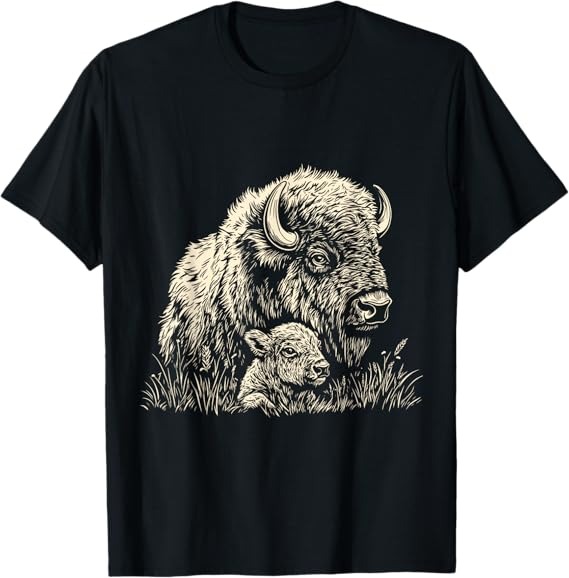 Vintage Bison And Calf American Buffalo Gifts for Mom T-Shirt